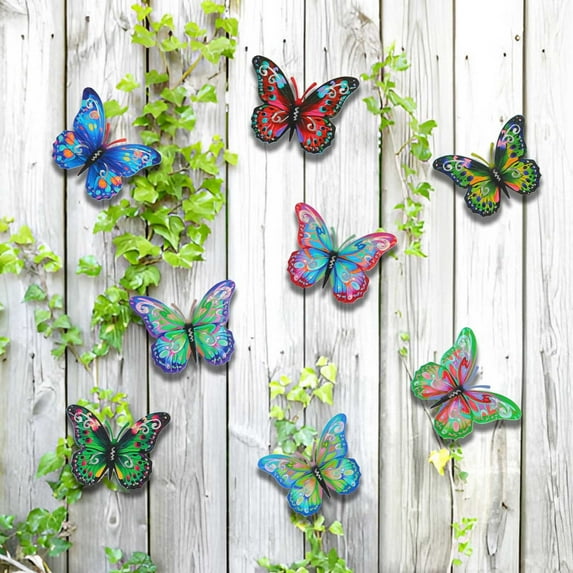 JLNFYA 8 Pcs Outdoor Wall Decor, Outdoor Metal Decor, Metal Butterfly Wall Art Sculptures Garden Decorations, Hanging Butterfly Wall Decor, Metal Garden Decor, Indoor Outdoor Garden Yard Lawn Decor