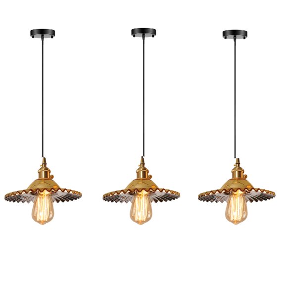 JLOWCO 3 Light Pendant Lighting for Kitchen Island Farmhouse,led Hanging Over Dining Table Ceiling Lights for Kitchen,Gold Light Pendants for Kitchen Island Glass (LED Bulb Include)