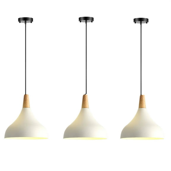 JLOWCO 3 Light Pendant Lighting for Kitchen Island Farmhouse,led Hanging Over Dining Table Ceiling Lights for Kitchen,Metal Wooden Farmhouse Pendant Light White (LED Bulb Include)