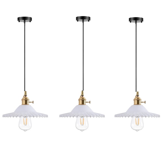 JLOWCO 3 Light Pendant Lighting for Kitchen Island Farmhouse,led Hanging Over Dining Table Ceiling Lights for Kitchen,White Glass Kitchen Island Light Fixtures (LED Bulb Include)