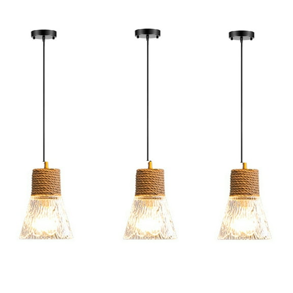 JLOWCO 3 Light Pendant Lighting Mini Pendant Lights for Kitchen Island Living Room Lighting Glass Ceiling Light Hanging Wooden Light (LED Bulb Include)
