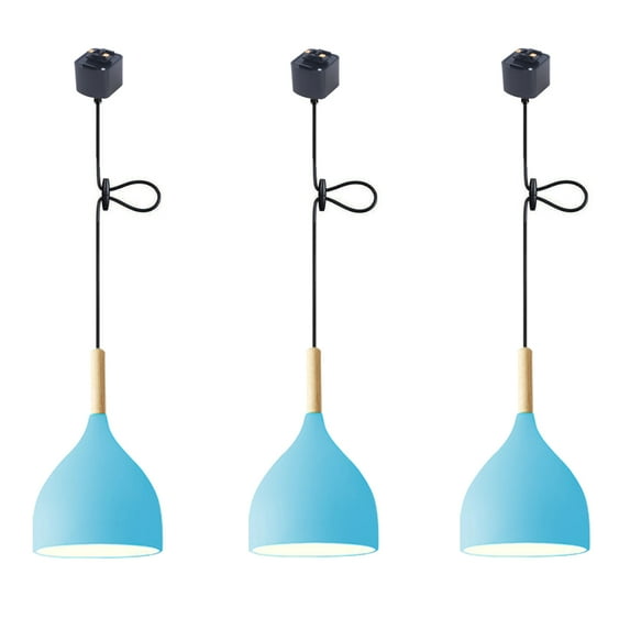 JLOWCO 3 Pack Track Lighting Pendants Adjustable Height Light Fixture Dining Room Blue Island Lights Over Sink Light Farmhouse Pendant Lights Kitchen Island (LED Bulb Include)