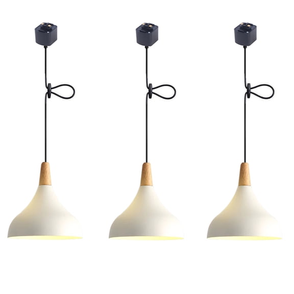 JLOWCO 3 Pack Track Lighting Pendants Adjustable Height Light Fixture Dining Room Metal Wooden Farmhouse Pendant Light White Farmhouse Pendant Lights Kitchen Island (LED Bulb Include)