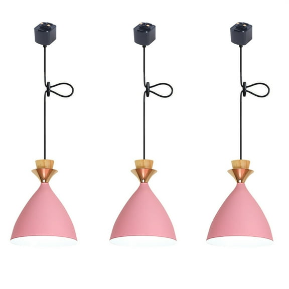 JLOWCO 3 Pack Track Lighting Pendants Adjustable Height Light Fixture Dining Room Rustic Hanging Light Fixture Yellow Farmhouse Pendant Lights Kitchen Island (LED Bulb Include)