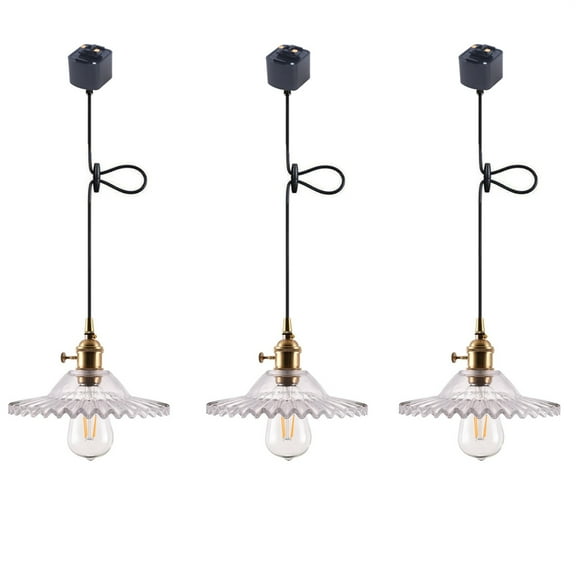 JLOWCO 3 Pack Track Lighting Pendants Adjustable Height Light Fixture Dining Room Rustic Kitchen Hanging Lights Glass Kitchen Lights Ceiling Hanging Over Table (LED Bulb Include)