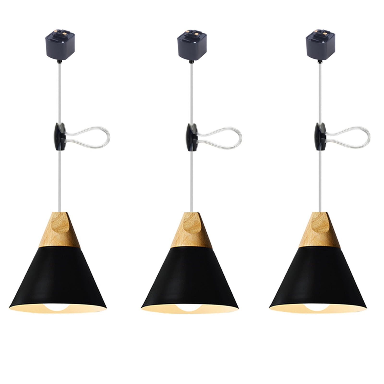 JLOWCO Adjustable H Track Pendant Lighting 3 Pack Living Room Modern Pendant Led Lighting Fixtures Ceiling Industrial Black Pendant Lights (LED Bulb Include)