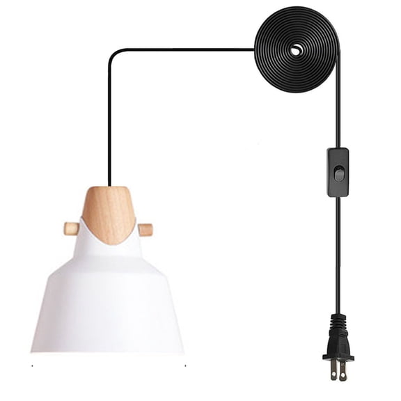 JLOWCO Farmhouse Corded Hanging Light Fixture Plug in Light Socket Modern Pendant Lights Kitchen Island Lighting White Hanging Ceiling Light for Living Room (LED Bulb Include)