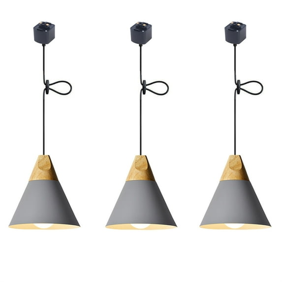 JLOWCO Modern Adjustable Height H Track Pendant Lighting for Kitchen Island 3 Pack Light Fixture Dining RoomGray Dining Lights Ceiling Hanging (LED Bulb Include)