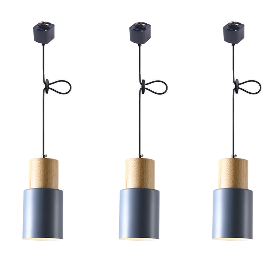 JLOWCO Modern Adjustable Height H Track Pendant Lighting for Kitchen Island 3 Pack Light Fixture Dining RoomKitchen Pendant Lighting Over Island Gray (LED Bulb Include)