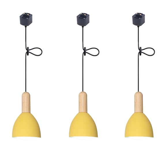 JLOWCO Modern Adjustable Height H Track Pendant Lighting for Kitchen Island 3 Pack Light Fixture Dining RoomSmall Yellow Pendant Light Fixtures (LED Bulb Include)
