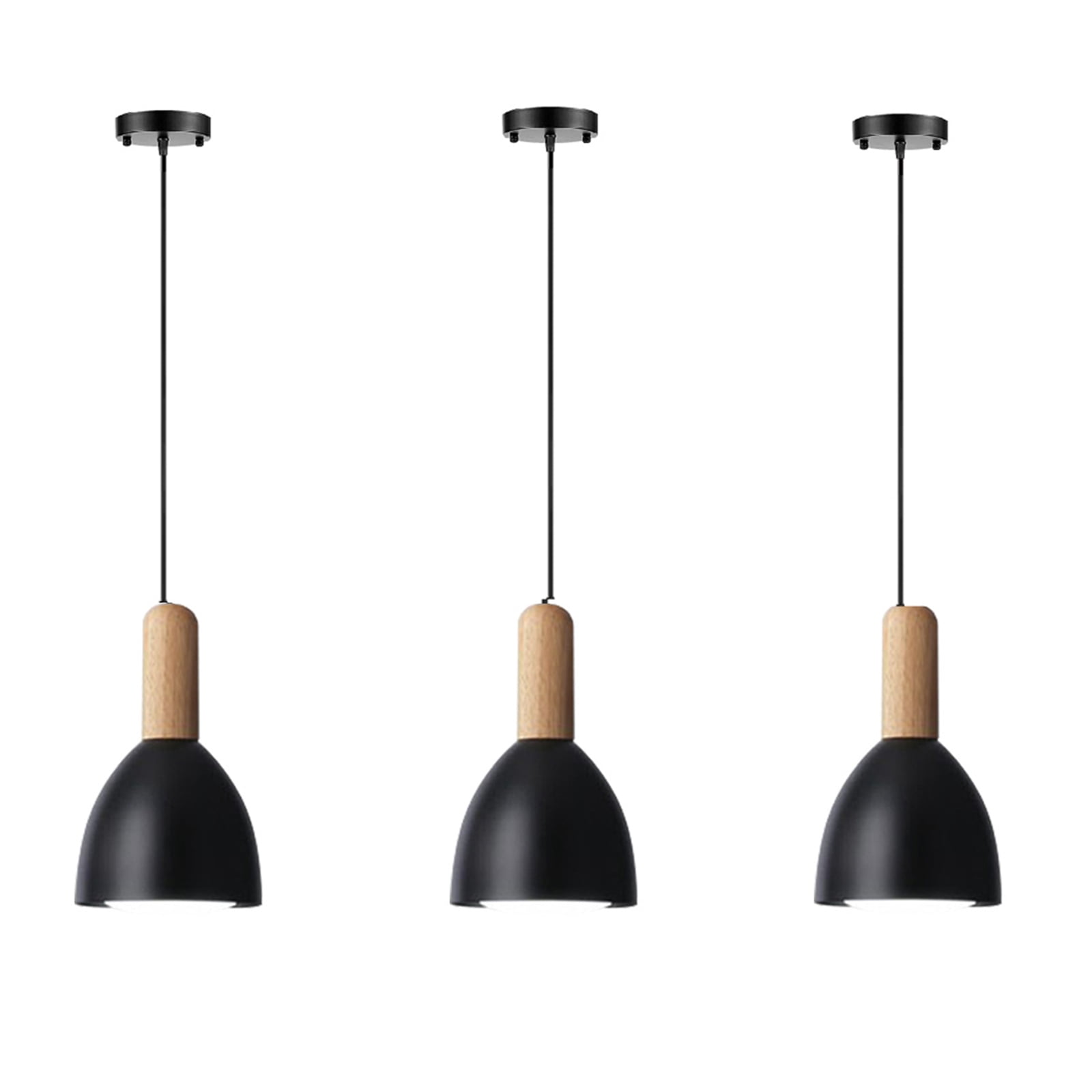 JLOWCO Set of 3 Single Pendant Lights Kitchen Island,farmhouse 3 Light Pendant Over Sink Lighting Fixtures Kitchen,Pendant Lights Kitchen Island Black Farmhouse (LED Bulb Include)