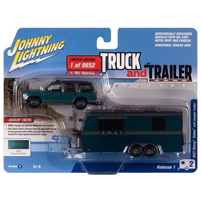 1997 CHEVROLET TAHOE W/CAMPER TRAILER 1/64 JOHNNY LIGHTNING