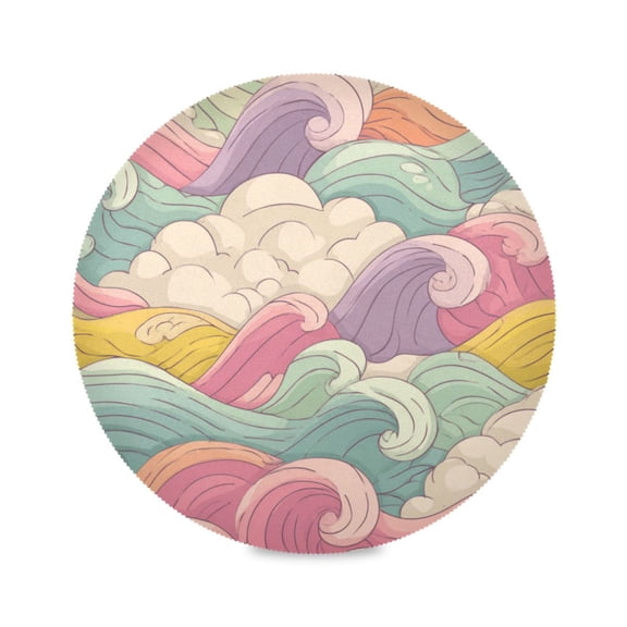 JLWWHD Pastel-colored Waves Round Placemats Set of 1 Heat Resistant Washable Kitchen Table Decorations 15.4in