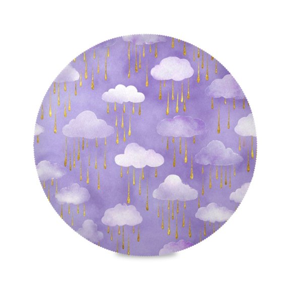 JLWWHD Rain Clouds and Golden Droplets Round Placemats Set of 1 Heat Resistant Washable Kitchen Table Decorations 15.4in