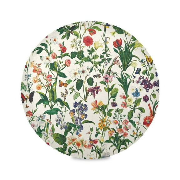 JLWWHD Wildflowers in Bright Colors Round Placemats Set of 1 Heat Resistant Washable Kitchen Table Decorations 15.4in