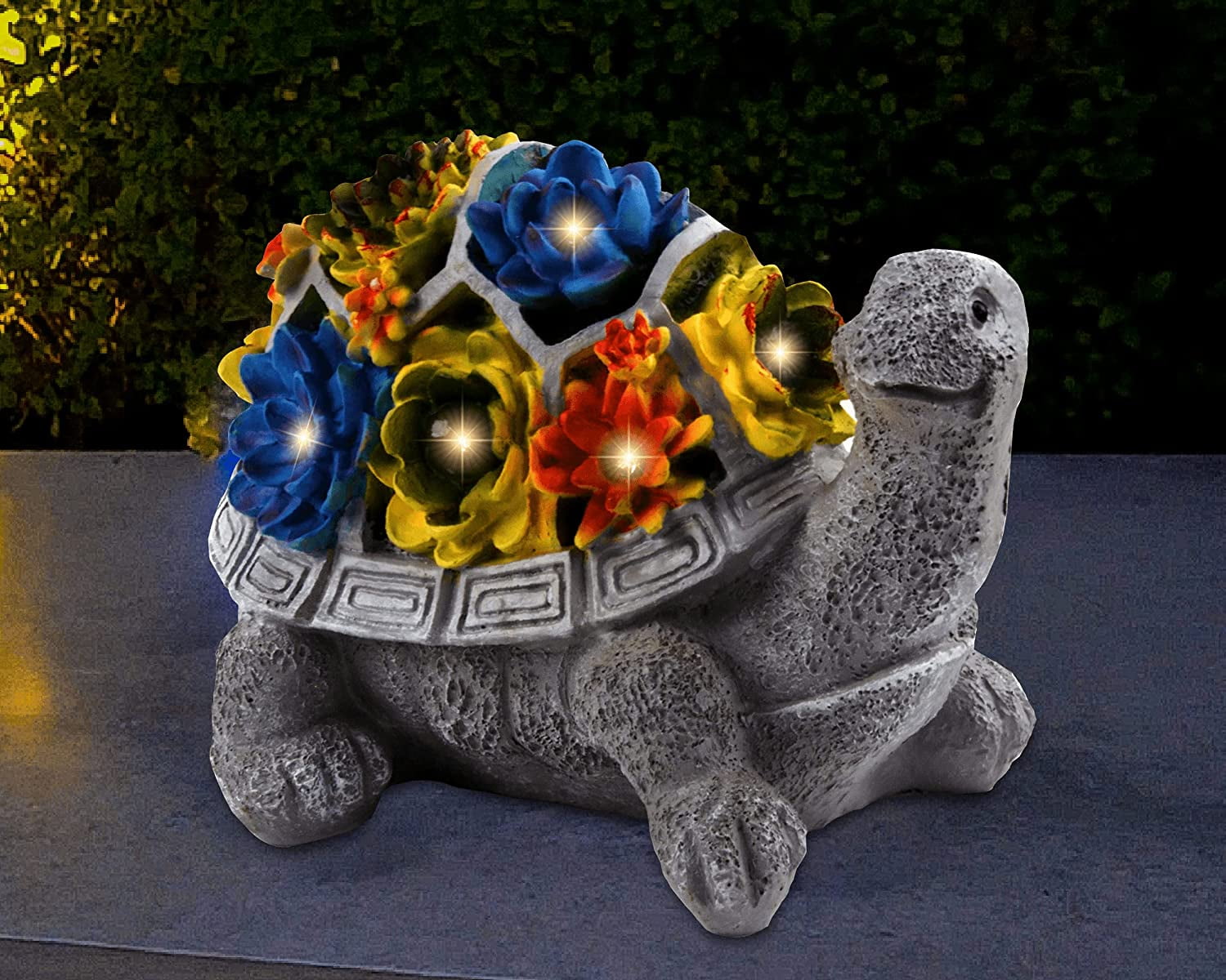 Gray Turtle Garden Statue with Colorful LED Lights