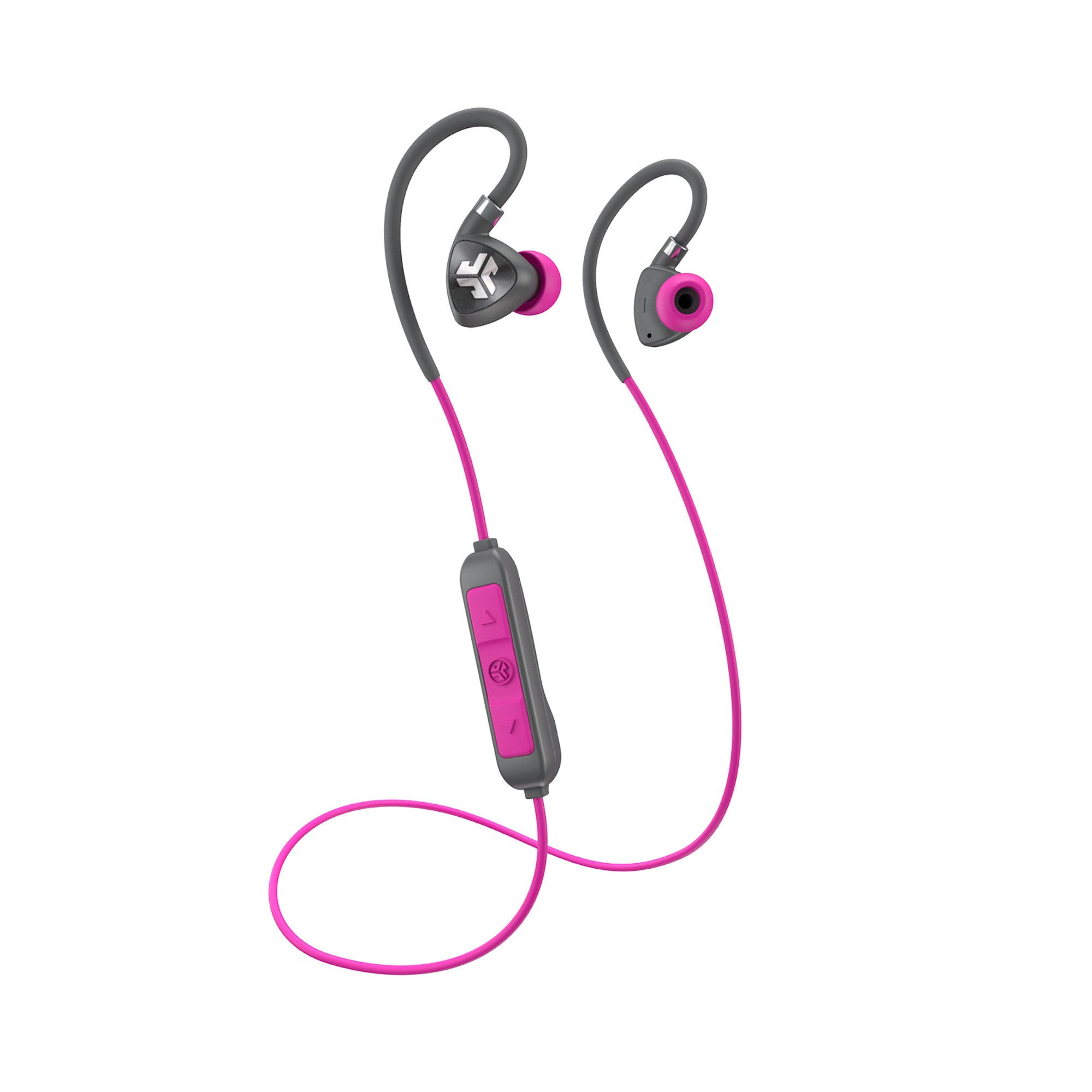 JLab Audio Fit 2.0 Bluetooth Wireless Sport Earbuds - Gray / Pink - Titanium 10mm Drivers 6 Hour Battery Life Bluetooth 4.1 IP55 Sweat Proof Rating Extra Gel Tips Flexible Memory Wire