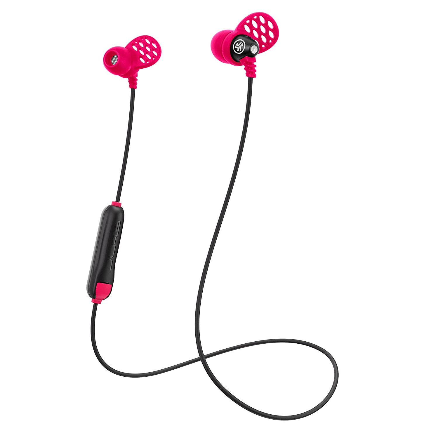 JLab Audio Metal Bluetooth Wireless Rugged Earbuds - Black / Pink - Titanium 8mm Drivers 6 Hour Battery Life Bluetooth 4.1 IP55 Sweat Proof Rating Extra Gel Tips and Cush Fins