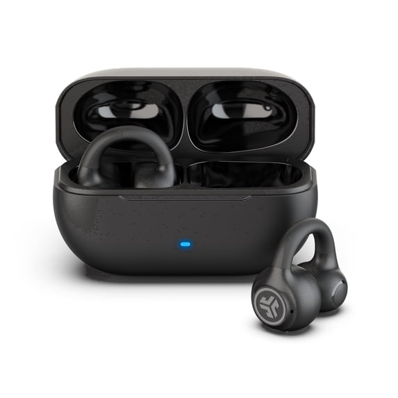 JLab Flex Open Earbuds, Black, Open-Ear Clip Design, 21+ Hr Playtime, IPX4, Multipoint, Clear Calls, Fast Pair
