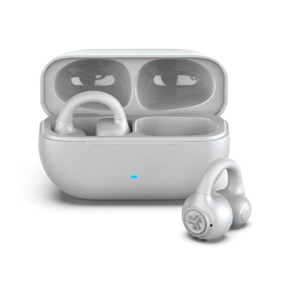 JLab Flex Open Earbuds, White, Open-Ear Clip Design, 21+ Hr Playtime, IPX4, Multipoint, Clear Calls, Fast Pair