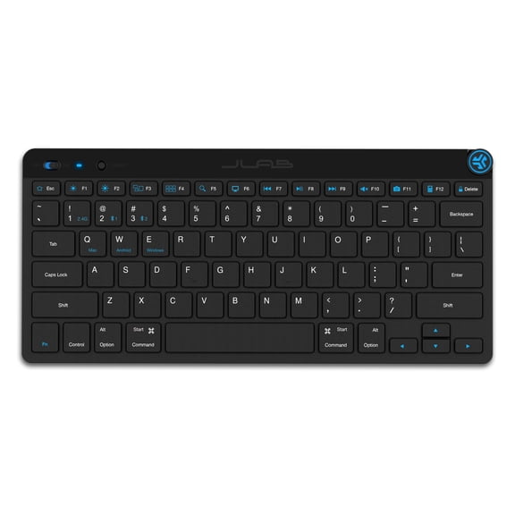 JLab GO Wireless Keyboard for Windows | Mac | iOS | Android | Chrome, 2.4 GHz Wireless, Bluetooth 5.0,Connect up to 3 Devices, Multi-Media knob, Designed for PCs, Laptops, Tablets and Smart Phones