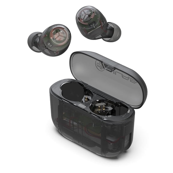 JLab Go Pop+ True Wireless Earbuds, Clear, Bluetooth 5.3, Dual Connect, IPX4, Custom Sound, Touch Controls