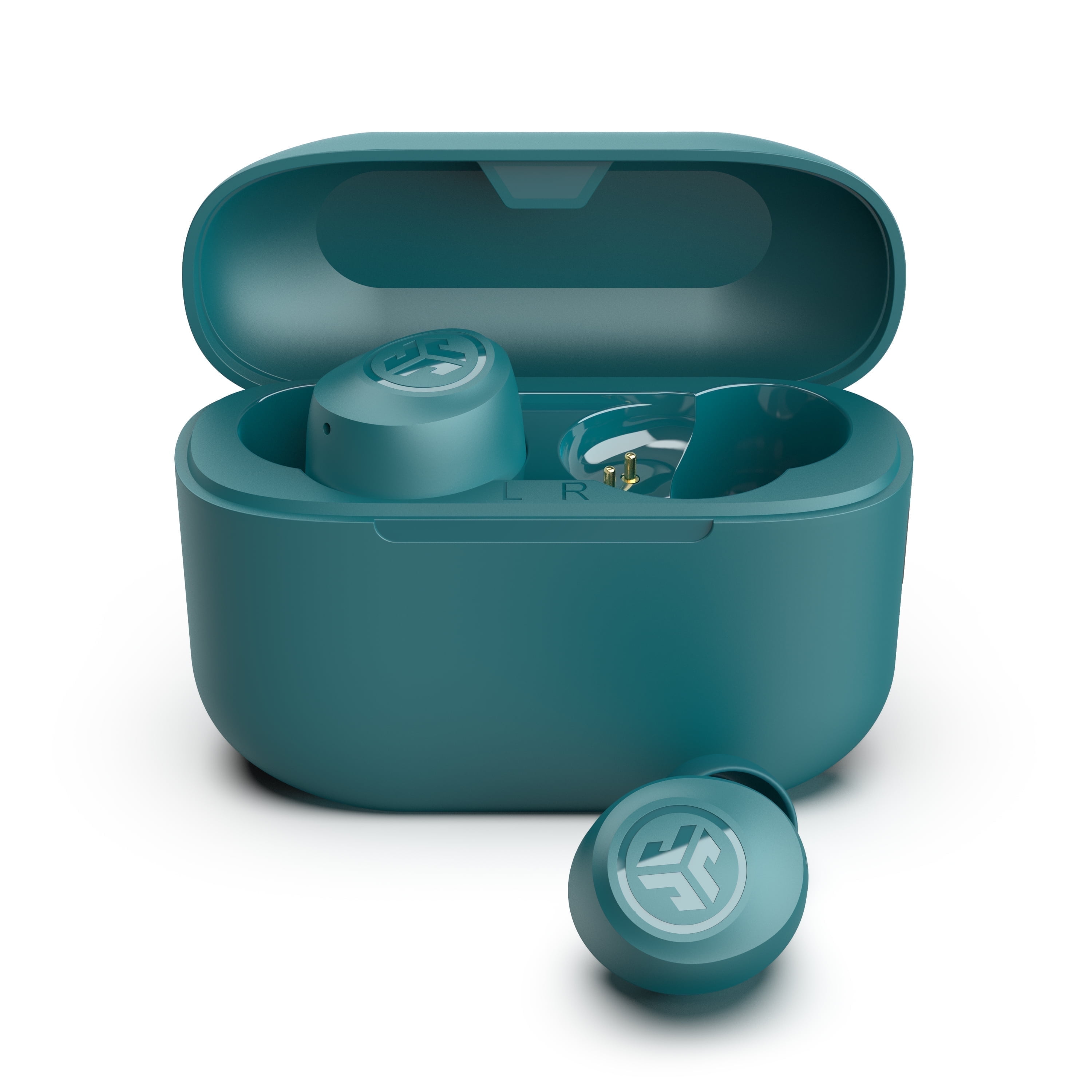 JLab Go Pop True Wireless Bluetooth Earbuds Charging Case Teal Custom Sound and Controls via App Dual Connect IPX4 Sweat Resistance Bluetooth 5.3 Be Aware Safety Mode Walmart
