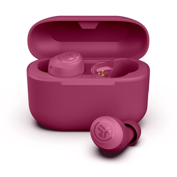 JLab Go Pop+ True Wireless Earbuds, Dark Pink, Bluetooth, IPX4, Be Aware Mode, Customize Sound, Controls