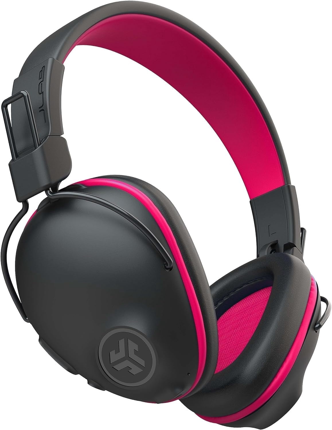 JLab JBuddies Pro Wireless Over-Ear Kids Headphones, 35+ Hour Battery Life, Built-in Volume Regulators for Safety, Share Mode, Folding, Adjustable, Noise Isolation, with Mic, Pink
