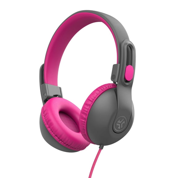 JLab JBuddies Studio 2 Kids Wired Headphones, Volume Limiter, Foldable, Adjustable, Mic, Noise Isolation, Grey/Pink