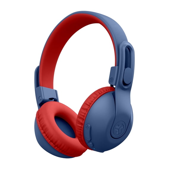 JLab JBuddies Studio 2 On-Ear Kids Wireless Headphones, Blue/Red, Volume Safe, Folding