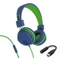 thumbnail image 1 of JLab JBuddies Studio On-Ear Wired Kids Headphones 2-in-1 Bundles, 3.5mm Plus USB-C Adapter, Volume Safe, Folding, Blue/Green, 1 of 9