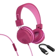 JLab JBuddies Studio On-Ear Wired Kids Headphones 2-in-1 Bundles, 3.5mm Plus USB-C Adapter, Volume Safe, Folding, Dark Pink
