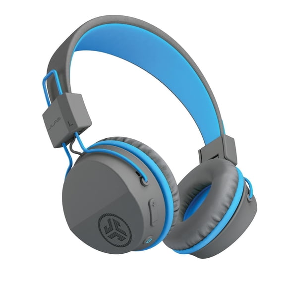 JLab JBuddies Studio Wireless On-Ear Kids Headphones, Volume Limiter, Folding, Adjustable, Mic, Graphite/Blue