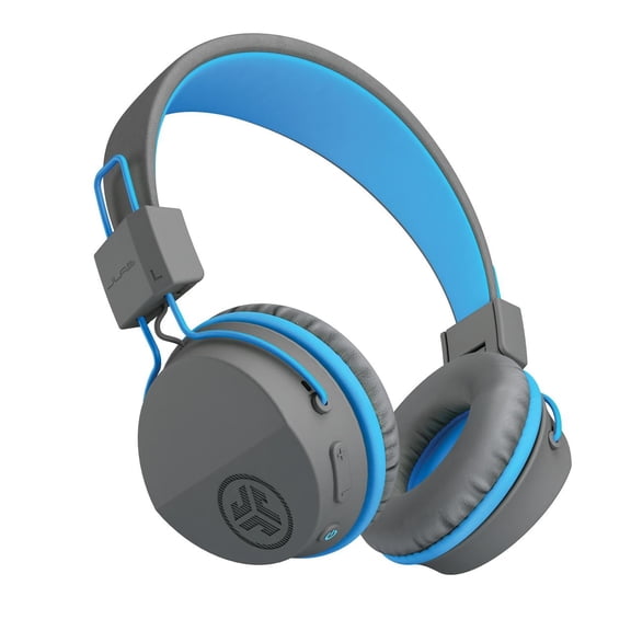 JLab JBuddies Studio Wireless On-Ear Kids Headphones, Volume Limiter, Folding, Adjustable, Mic, Graphite/Blue