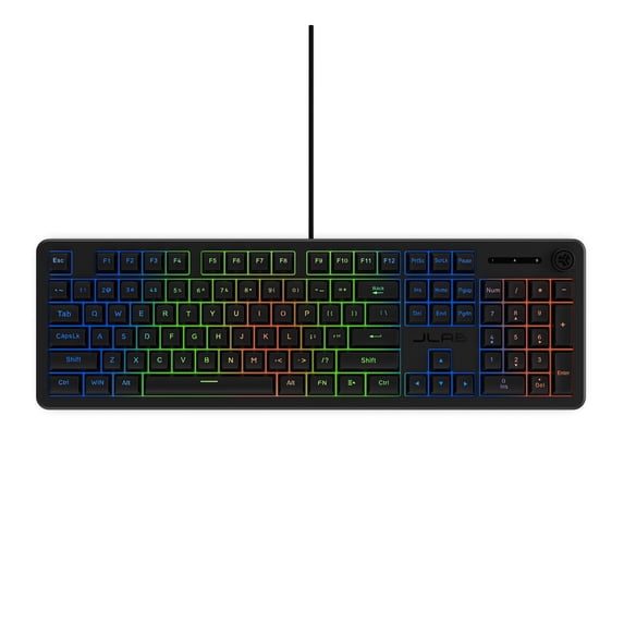 JLab Nightfall Wired Gaming Keyboard, RGB, Media Dial, Anti-Ghost, Full-Size, Black