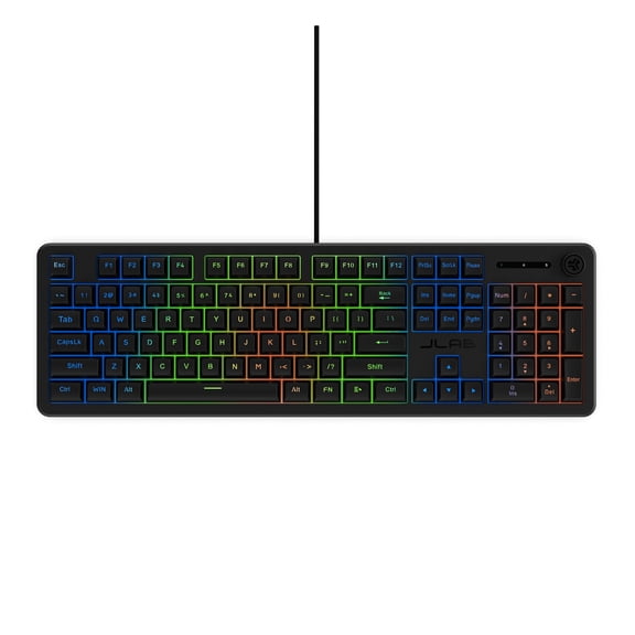 JLab Nightfall Wired Gaming Keyboard, RGB, Media Dial, Anti-Ghost, Full-Size, Black