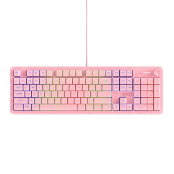 JLab Nightfall Wired Gaming Keyboard, RGB, Media Dial, Anti-Ghost, Full-Size, Pink