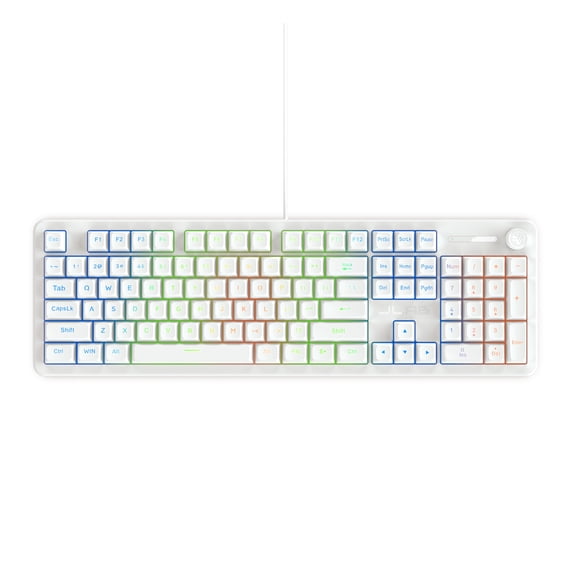 JLab Nightfall Wired Gaming Keyboard, RGB, Media Dial, Anti-Ghost, Full-Size, White