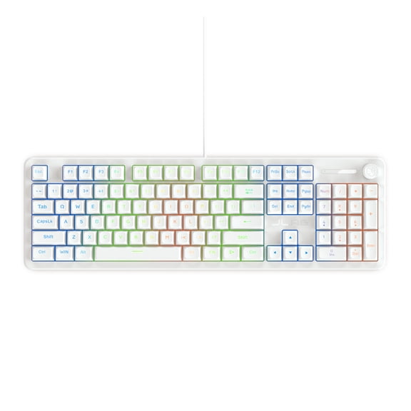 JLab Nightfall Wired Gaming Keyboard, RGB, Media Dial, Anti-Ghost, Full-Size, White