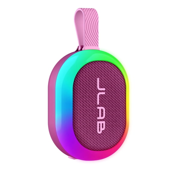 JLab Pop Party Portable Bluetooth Speaker, 5W, 8 Hour Playtime, RGB Lighting, Splashproof, Mulberry