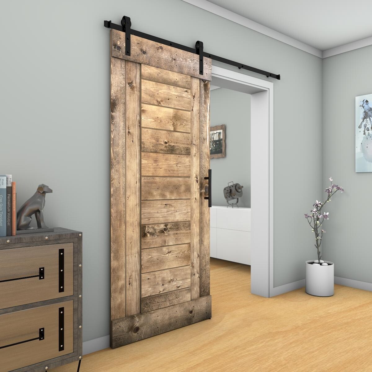 JM Barn Door With Solid Knotty Pine Paneled Wood and Hardware Kit(DIY