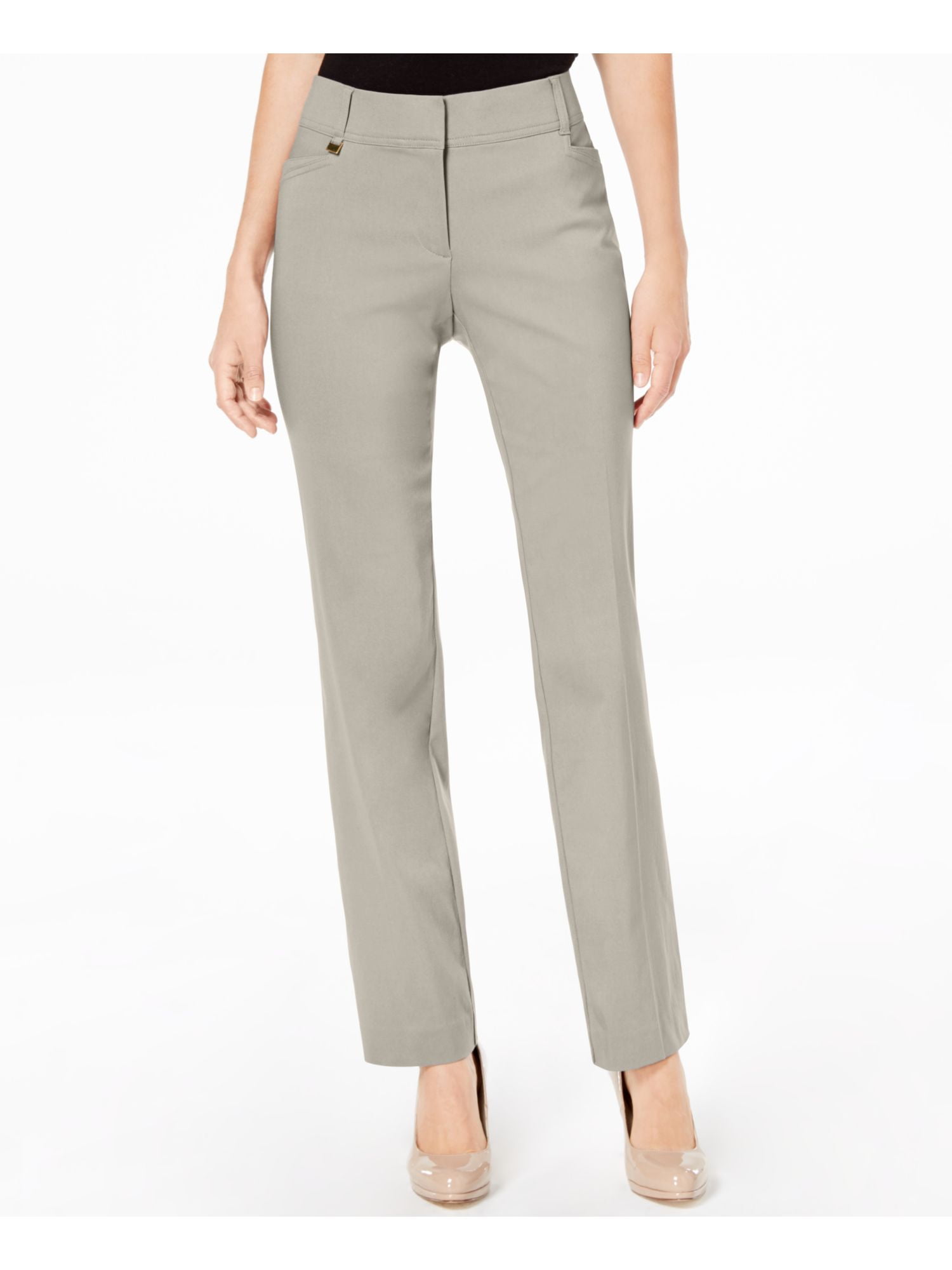 JM COLLECTION Womens Beige Stretch Short Length Pocketed Curvy-fit Tummy  Control Panel Wear To Work Straight leg Pants 12S - Walmart.com