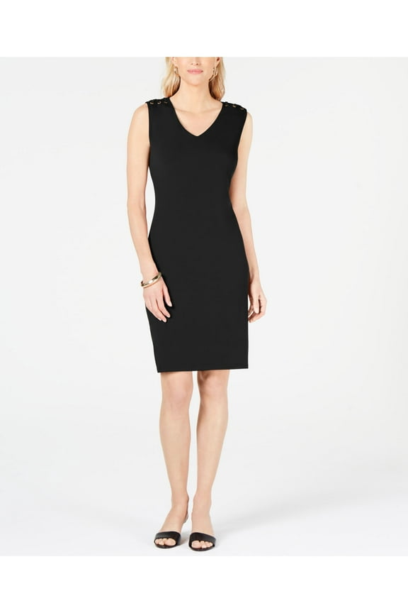 Womens Black Sleeveless Above The Knee Sheath Dress Petites PL