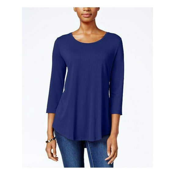 JM COLLECTION Womens Blue 3/4 Sleeve Scoop Neck Top Size: S