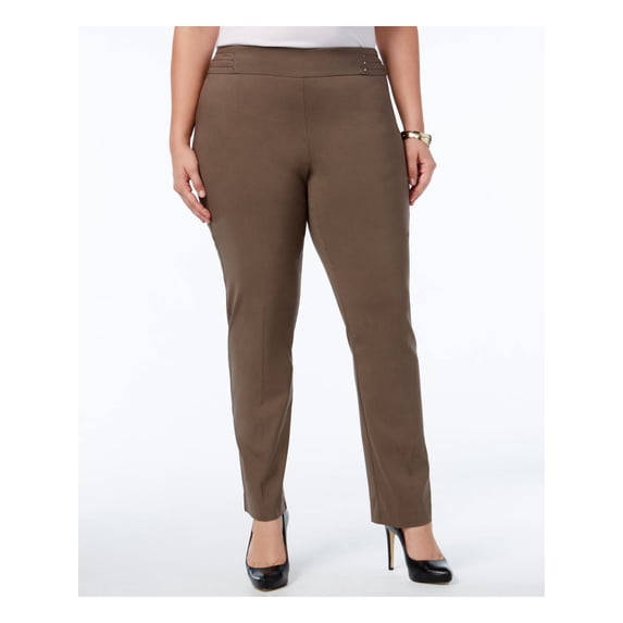 JM COLLECTION Womens Brown Tummy Control Pull-on Pants Plus Size: 18WP