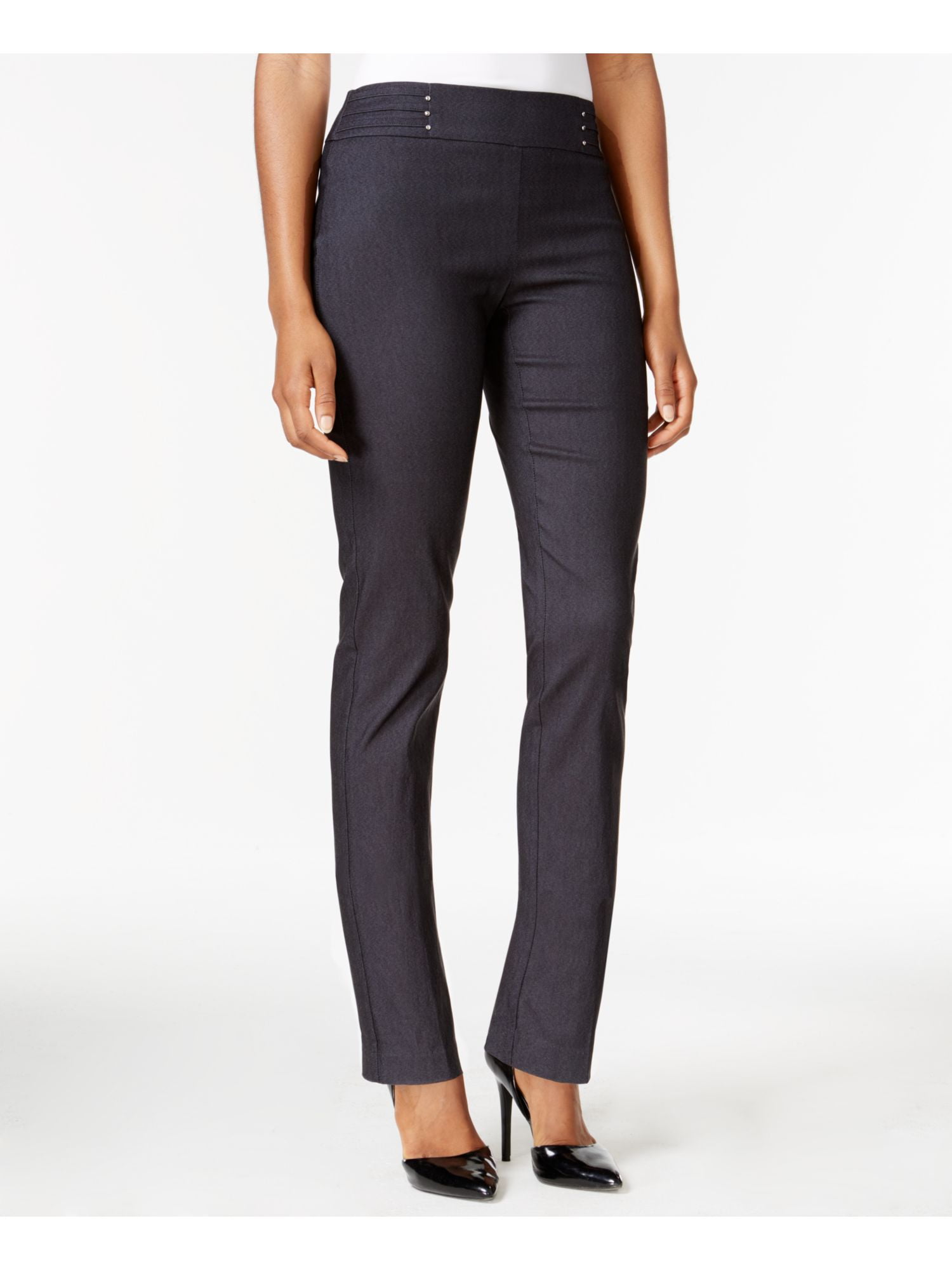 JM COLLECTION Womens Navy Stretch Short Length Rivet Details Wear To