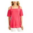 thumbnail image 1 of JM COLLECTION Womens Pink Cold Shoulder Relaxed Fit Short Sleeve Square Neck Wear To Work Top M, 1 of 3