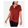 thumbnail image 1 of JM COLLECTION Womens Red Twist Front Short Sleeve Keyhole Wear To Work Top S, 1 of 3