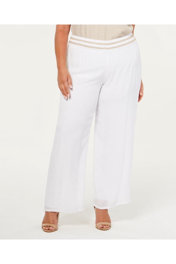 Womens White Wide Leg Pants Plus 3X